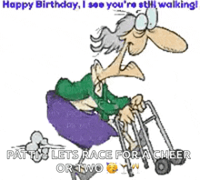 a cartoon of an elderly woman using a walker