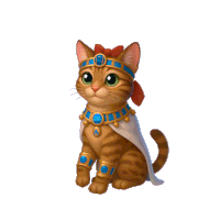 a cat wearing a necklace and a cape with the word egypt on the front