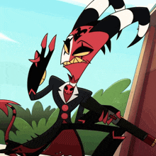 a cartoon character with horns and a skull on his chest