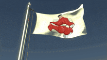 a white flag with a red and white image of a man