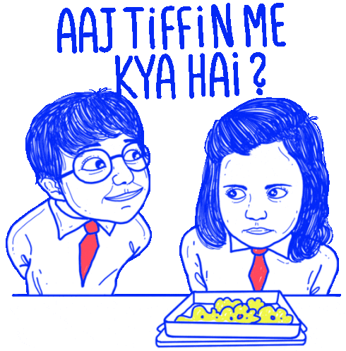 Scrawny Boy Asking A Girl 'What'S For Lunch?' In Hindi Sticker - Gup Shup Aaj Tiffin Me Kya Hai Whats Up Stickers