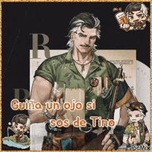 a picture of a man with the words guina un ojo si sos de tino written on it