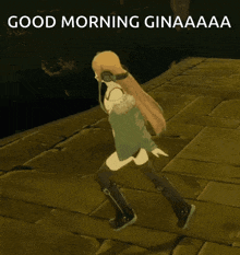 a cartoon of a girl dancing with the words good morning ginaaaa on the bottom