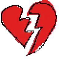 a pixel art drawing of a broken red heart