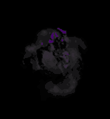 a pixel art of a monster with purple horns and smoke coming out of it 's mouth .
