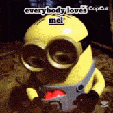 a picture of a minion with a caption that says everybody loves me