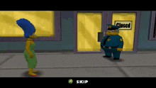 a cartoon character standing in front of a closed store