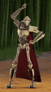 a robot with a red cape is standing on a dirt surface