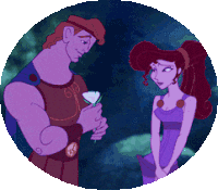 a cartoon of hercules giving a flower to megara from hercules