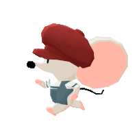 a cartoon mouse wearing a red hat and blue overalls