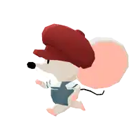a cartoon mouse wearing a red hat and blue overalls