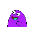 a pixel art drawing of a cartoon face with big eyes and a blue tongue .