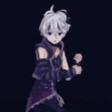 a blurry picture of a anime character with white hair and black clothes .
