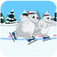 a group of snowmen are skating on a rink