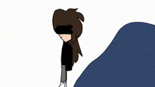 a cartoon of a girl with long hair and blue eyes making a funny face .