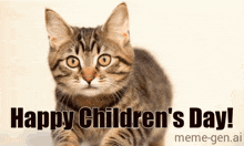 a picture of a cat with the words happy children 's day below it