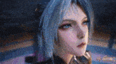 a close up of a woman 's face with chinese writing in the corner
