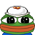 a pixel art of a frog with a rice dish on its head .