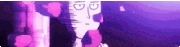 a cartoon character is standing in front of a purple background with a purple and pink background .