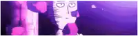 a cartoon character is standing in front of a purple background with a purple and pink background .