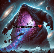 kai cenat save us is written on the bottom of a picture of a monster