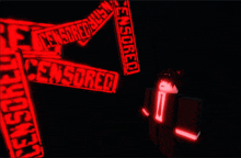a person in a suit stands in front of a sign that says censored