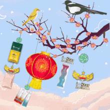 cny stcker chinese new year i star bird tree