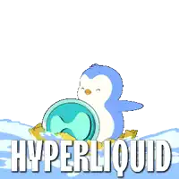 a picture of a penguin and a coin with the word hyperliquid below it