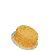 a stack of pancakes sits on a white plate with a blue stripe