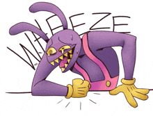 a cartoon drawing of a purple bunny with the word eze written on it