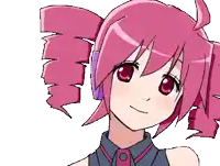 a cartoon girl with pink hair and headphones is smiling