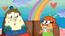 a couple of cartoon characters sitting next to each other