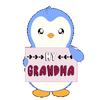 a penguin holding a sign that says woman in the world