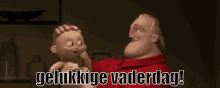 a cartoon of a man kissing a baby with the words " gelukkige vaderdag " below it
