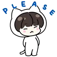 a cartoon drawing of a person wearing a cat costume with the word please surrounding him