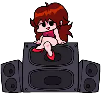 a cartoon girl is sitting on top of a black speaker
