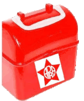 a red box with a white handle and a red star with the letters a and b on it