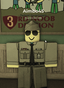 a roblox character with the name aimbo45 standing in front of a poster