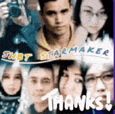 a collage of people with the words " thanks " written in white