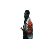 a man wearing a jacket that says american dreamer on the back