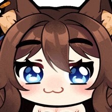 a cartoon drawing of a girl with brown hair and blue eyes making a face