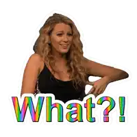 a sticker of a woman with the words what written on it