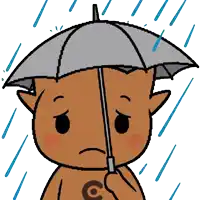 a cartoon character holding an umbrella in the rain with a c on his chest