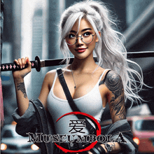 a woman holding a sword in front of a sign that says museumbola