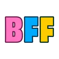 the word bff is written in a colorful font