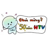 a cartoon character is standing next to a sign that says 50 năm htv