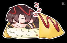 a drawing of a person sleeping under a blanket with the letter n on it