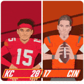 a cartoon of two football players with the numbers 15 and 17