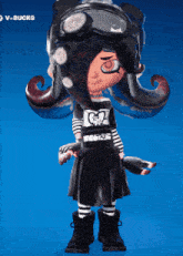 a cartoon character wearing a black and white outfit with a heart on it