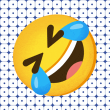 a yellow smiley face with tears coming out of it 's eyes